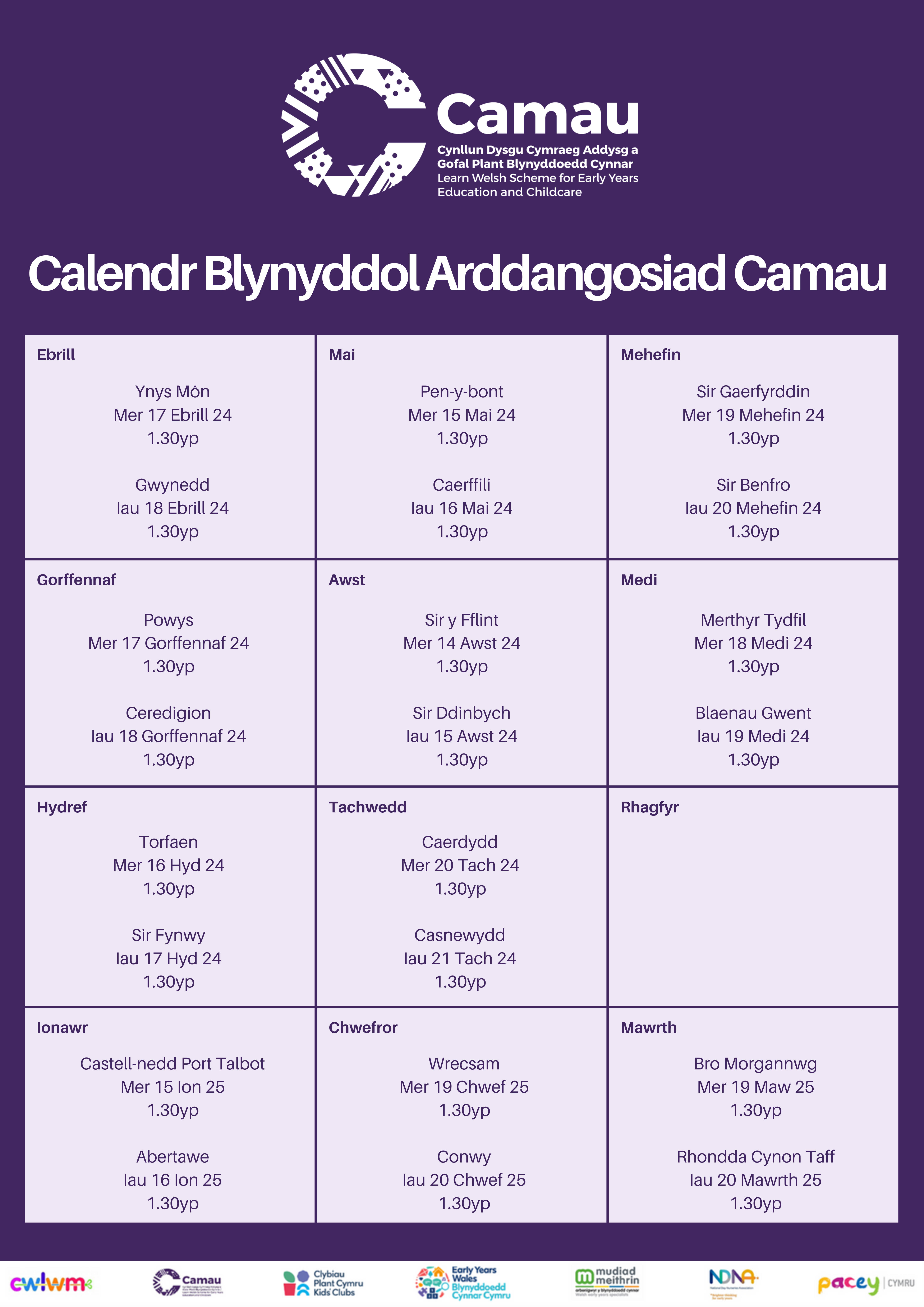 Calendr Blynyddol Arddangosiad Camau