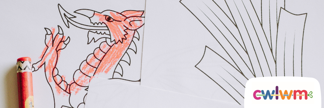 Picture of colouring in sheets with daffodils and the red dragon